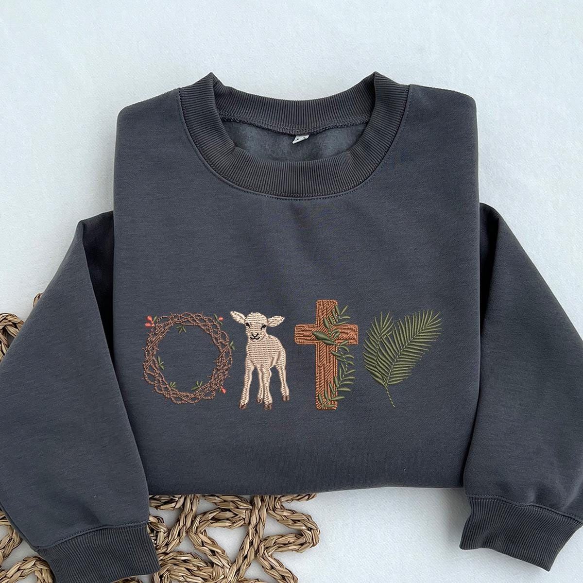 Embroidered 'He Is Risen' Design, Christian Easter Cross Embroidery Design, Christian Sweatshirt, Bible Sweatshirt, Aesthetic Sweatshirt, Christian Apparel